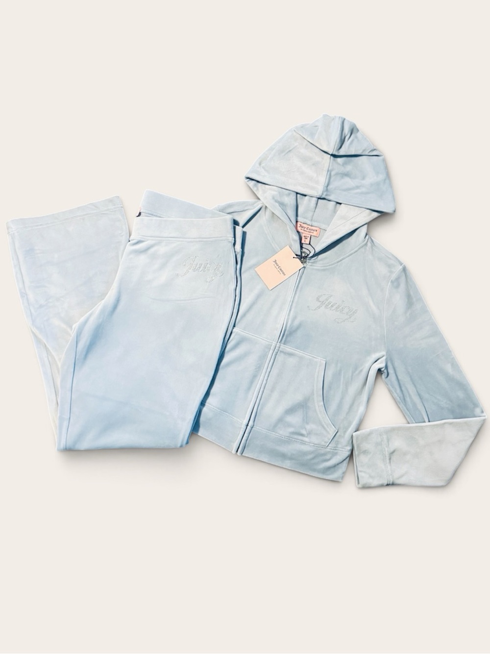 Juicy Couture Frosted Velour Rhinestone Logo Script Tracksuit Set Large